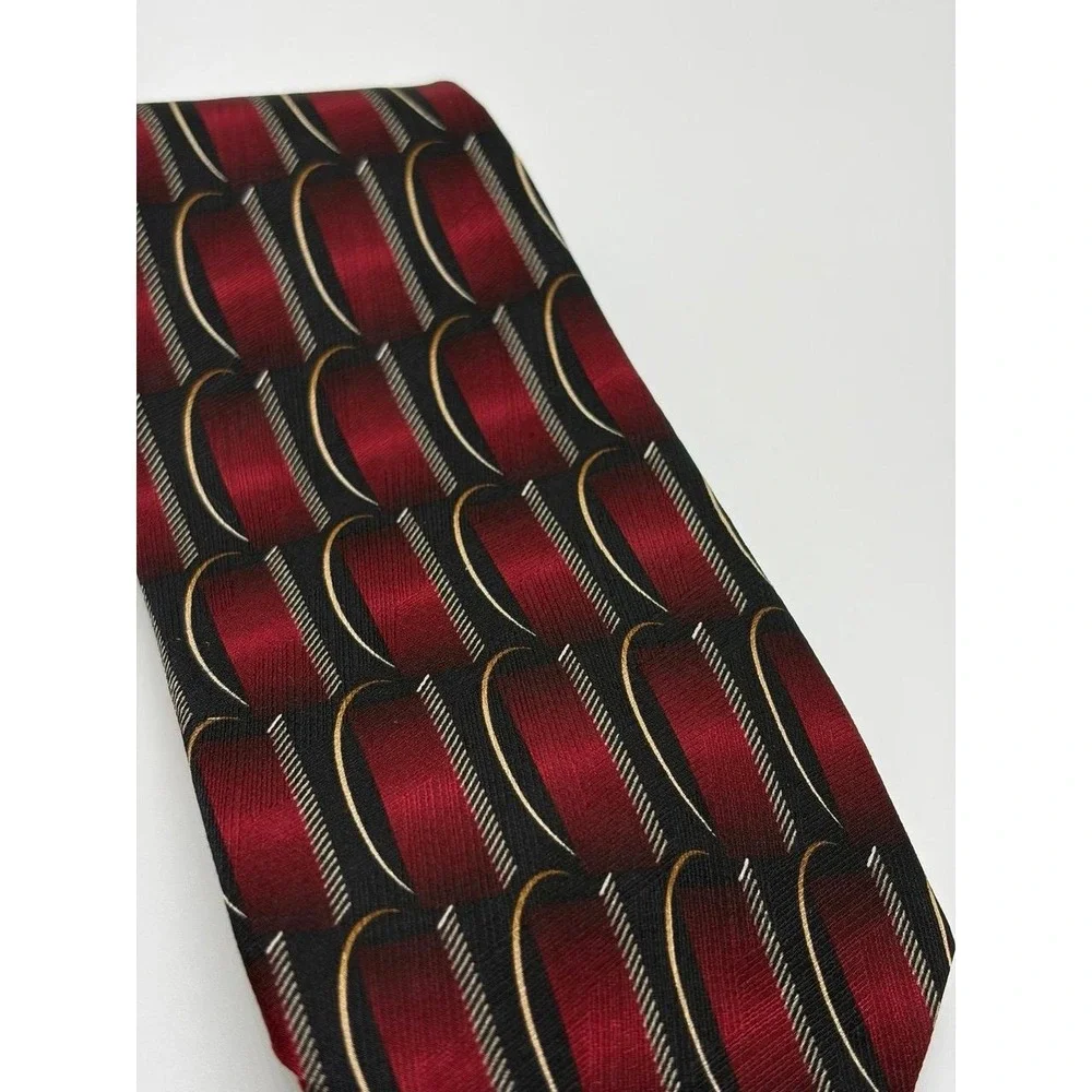 J.Z. Richards, Nordstrom, Silk Necktie, Made in USA, Geometric, Maroon/Black
